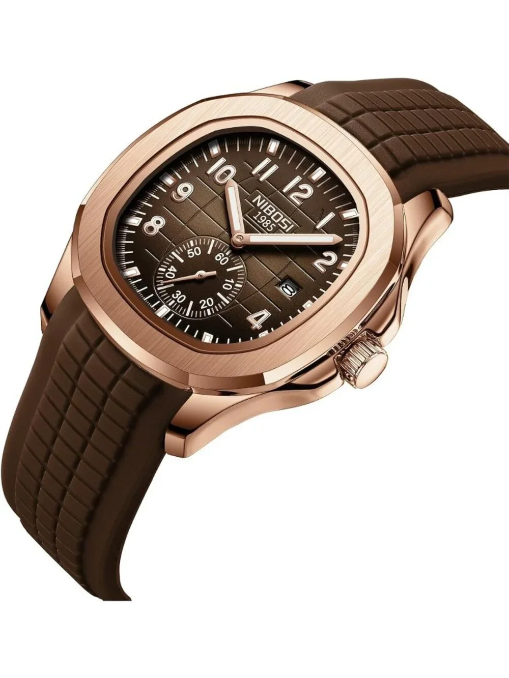 Men's Brown Silicone Strap Waterproof Fashion Casual Quartz Classic Wrist Watch